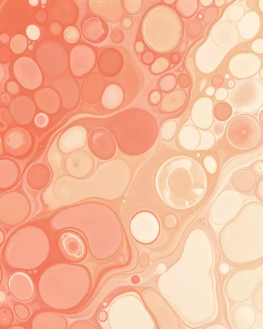 Abstract fluid art with soft rounded cell shapes in warm coral, peach, and creamy off-white tones