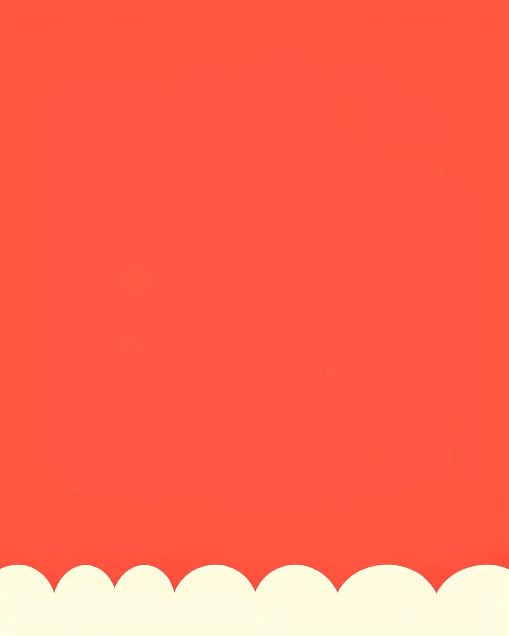 Bold solid coral background with a cream scalloped border along the bottom edge and empty upper copy space