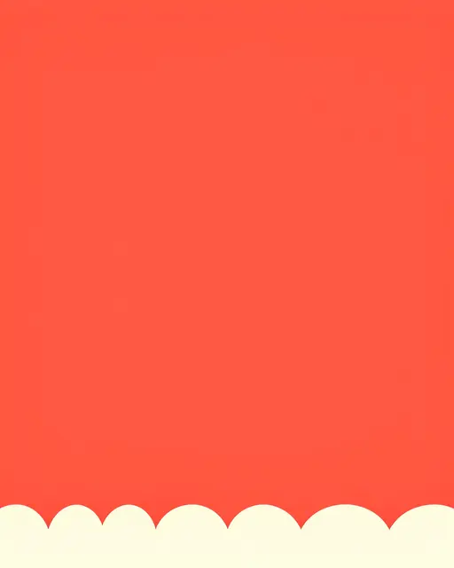 Bold solid coral background with a cream scalloped border along the bottom edge and empty upper copy space