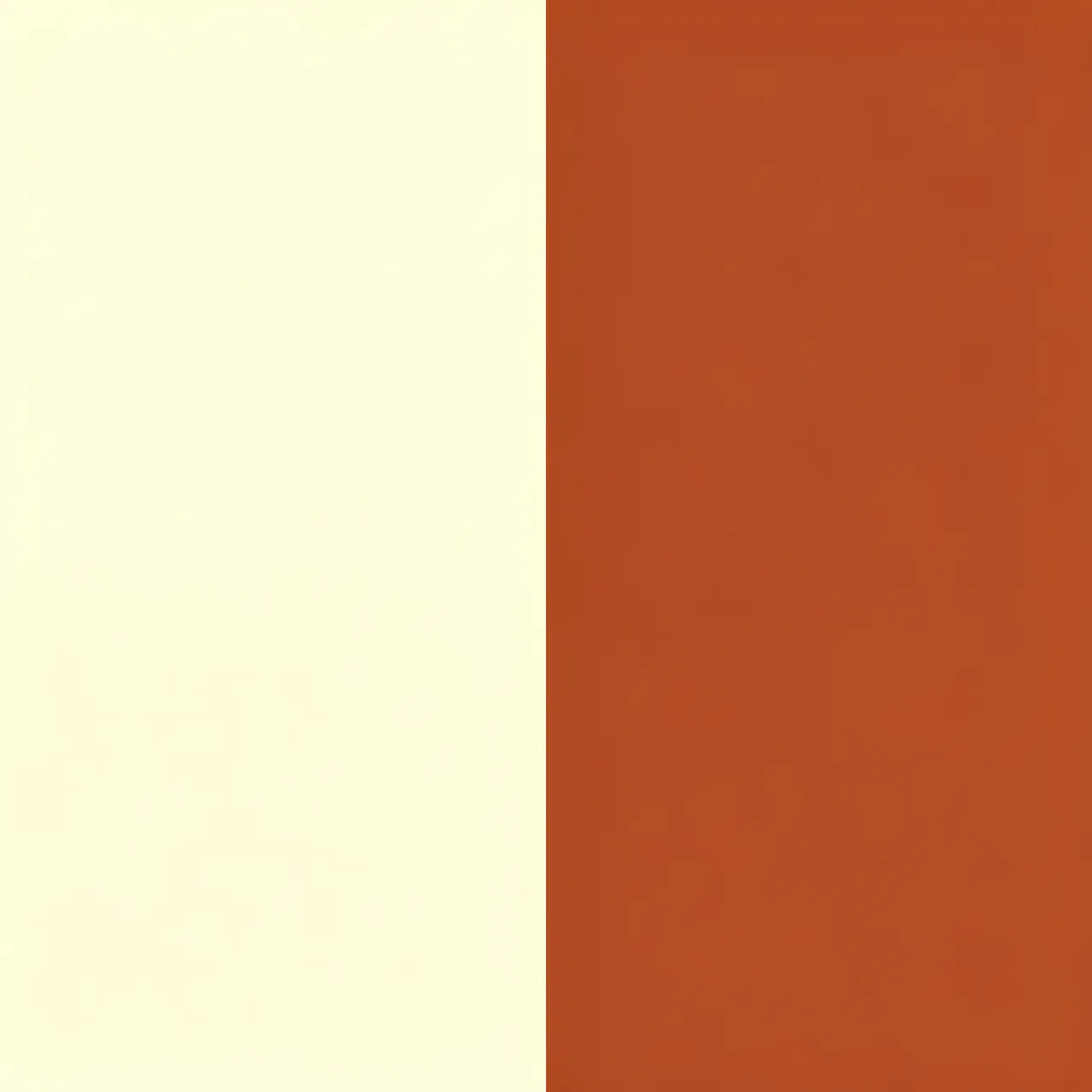 A minimalist abstract color field divided into equal vertical cream and rust sections