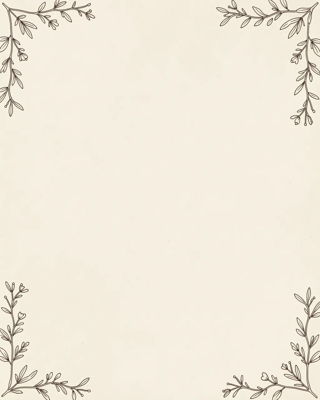 Blank cream paper background framed by delicate hand-drawn line art sprigs at each corner, with empty central copy space.