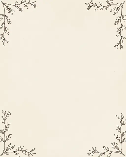 Blank cream paper background framed by delicate hand-drawn line art sprigs at each corner, with empty central copy space.