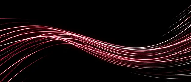 Sweeping curved crimson and white glowing light lines against a solid black background