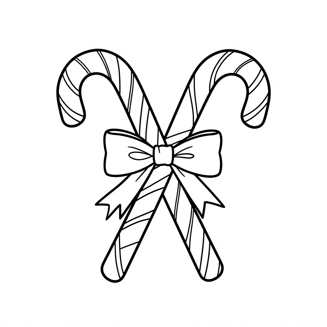 Simple black line drawing of two crossed Christmas candy canes tied with a ribbon bow on a white background
