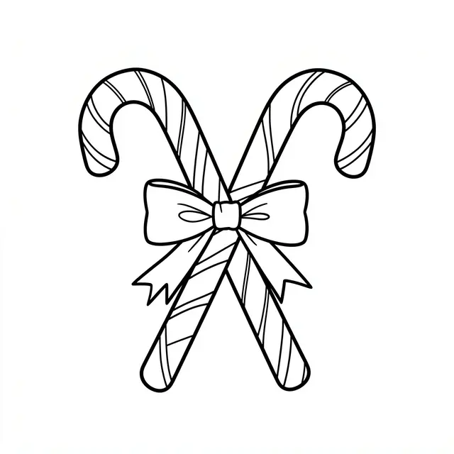 Simple black line drawing of two crossed Christmas candy canes tied with a ribbon bow on a white background