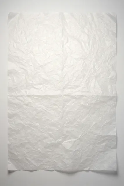 Translucent crumpled white tracing paper glows softly against a plain neutral backlight