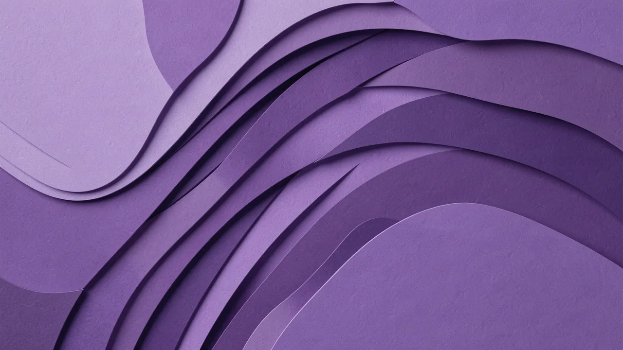Abstract layered paper cut design with smooth curving shapes in varying shades of violet