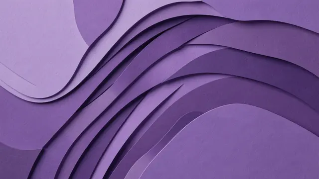 Abstract layered paper cut design with smooth curving shapes in varying shades of violet