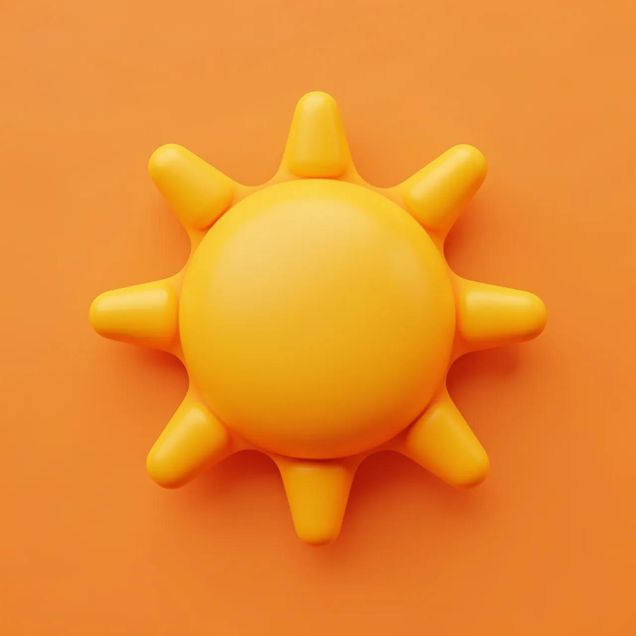 Smooth rounded 3D sun icon sits centered on a solid warm orange background