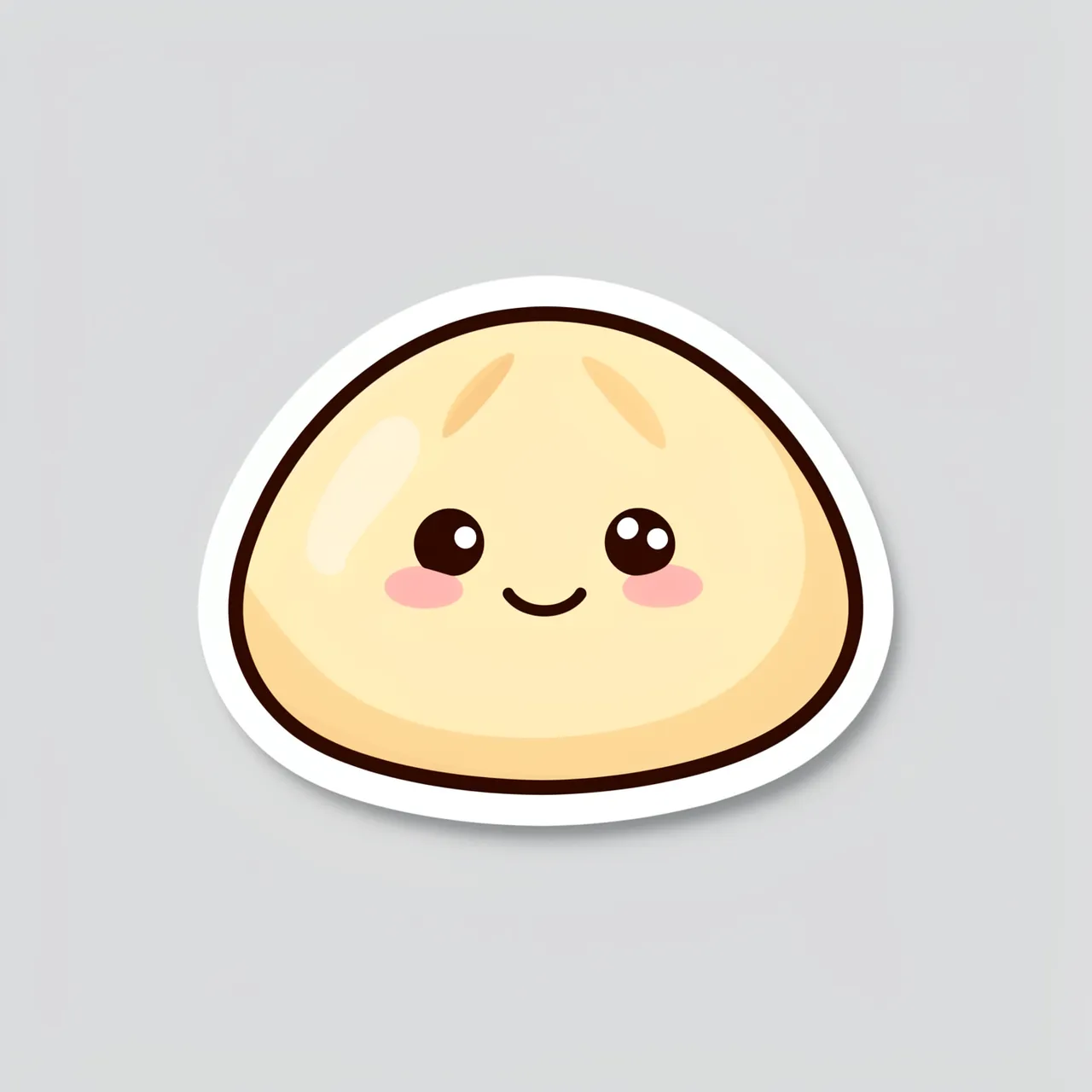 Die-cut sticker of a shy smiling bao bun character on a light gray background