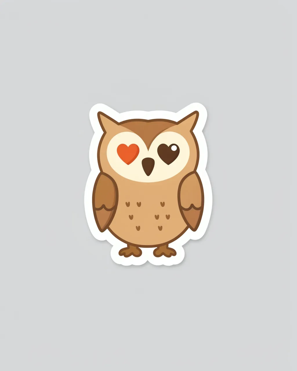 A die-cut cartoon barn owl sticker with a white border sits on a plain light gray background