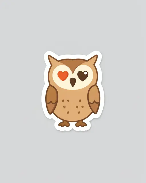 A die-cut cartoon barn owl sticker with a white border sits on a plain light gray background
