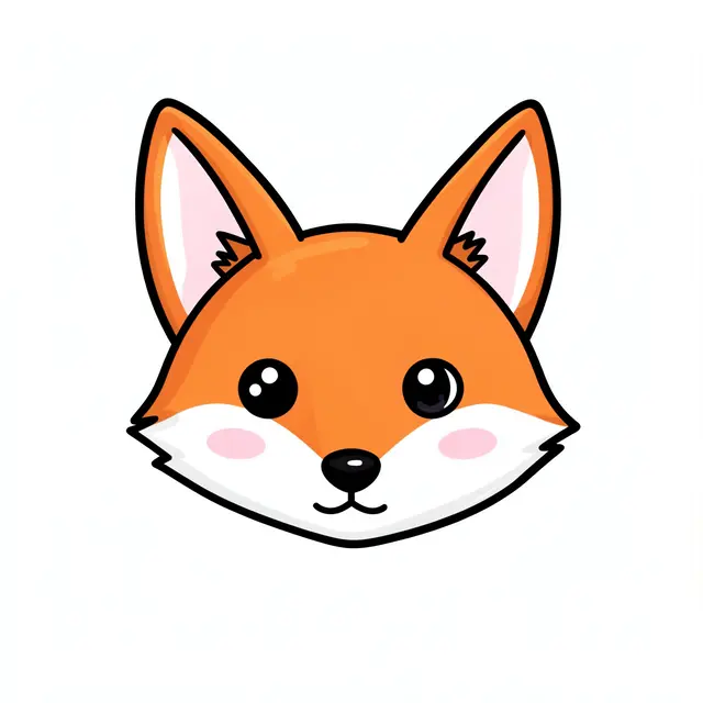 A cute cartoon fox head with bold black outlines sits against a plain white background
