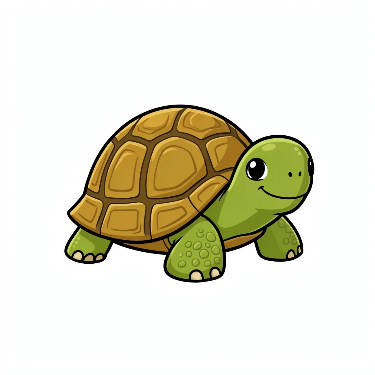 Friendly smiling cartoon tortoise with a domed shell isolated on a plain white background