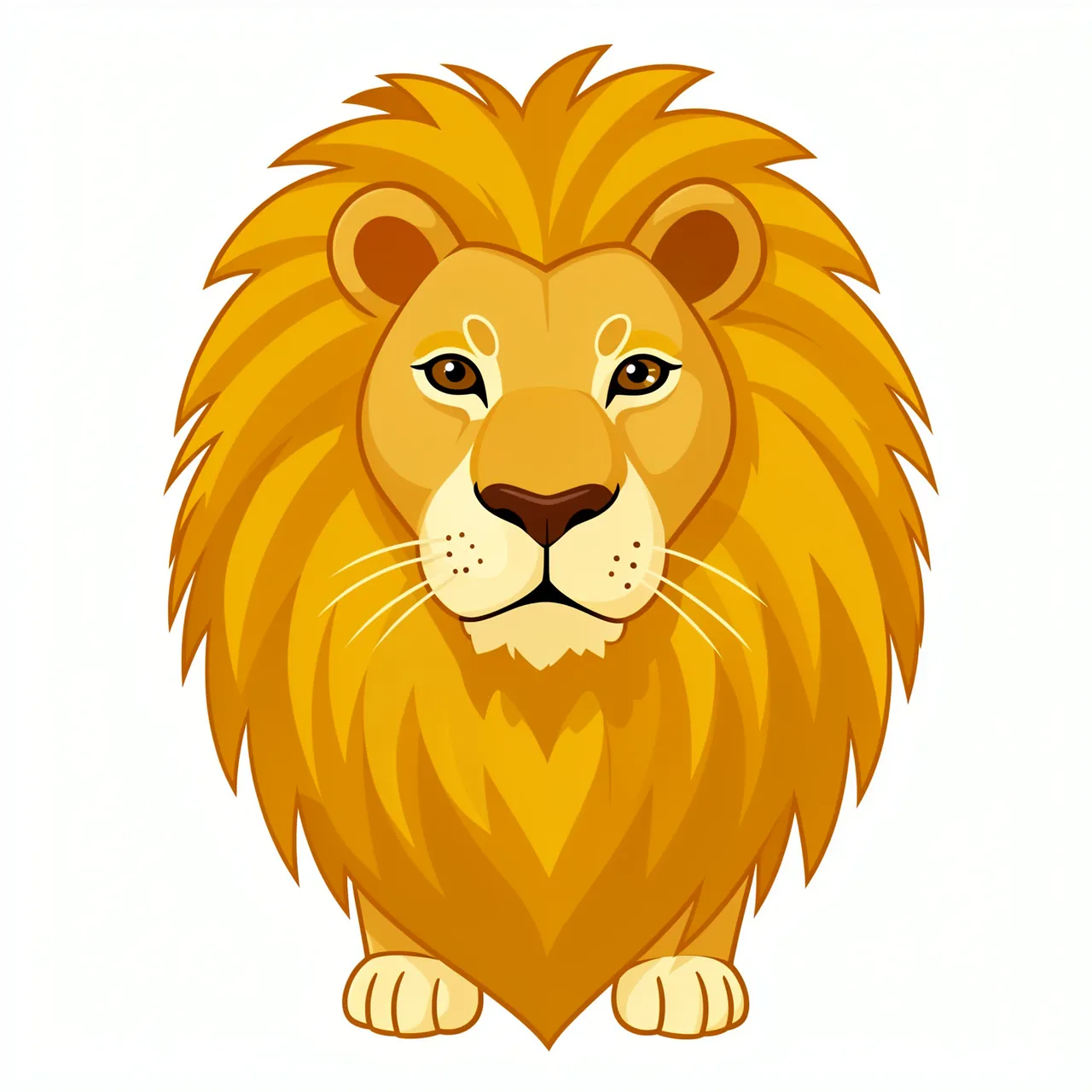 Flat cartoon illustration of a lion with a full golden mane isolated on a plain white background