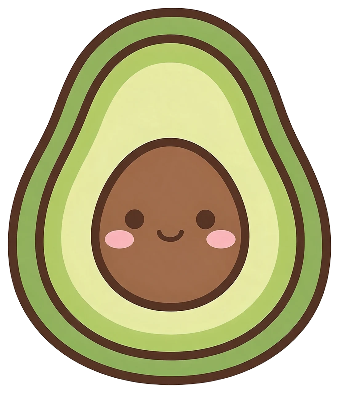 Flat vector illustration of a halved avocado with a smiling face on its brown pit