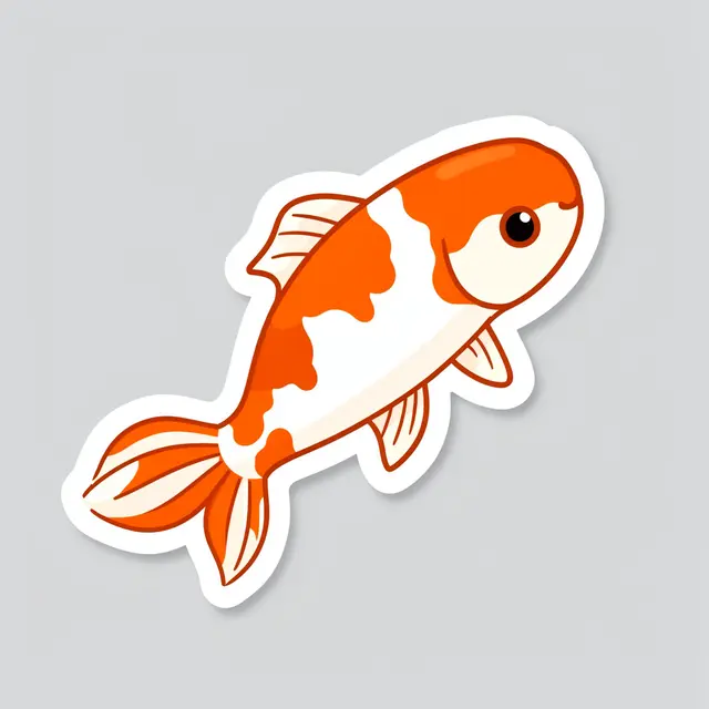 Orange and white koi fish die cut sticker with a thick white border on a light gray background