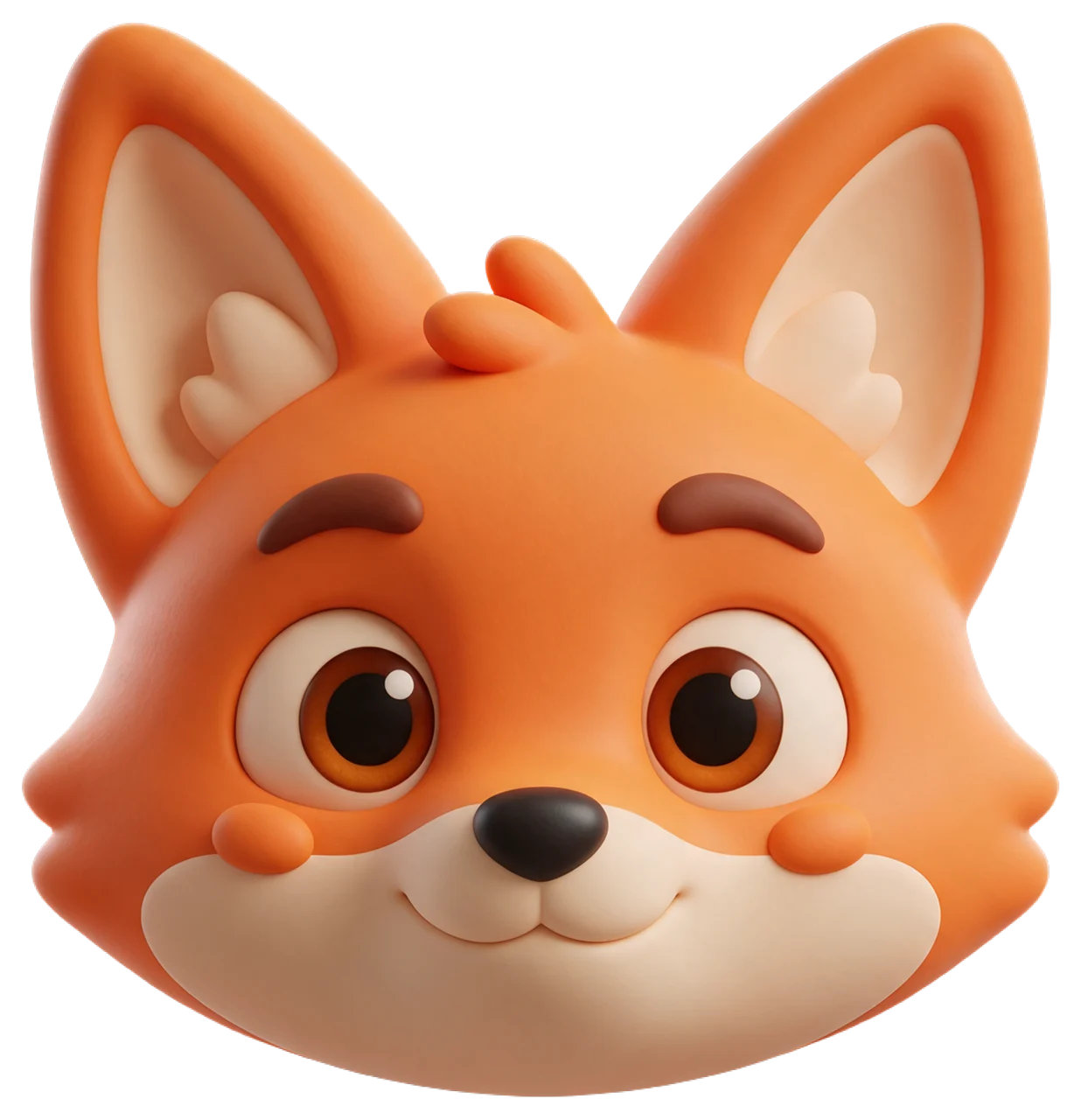 3D rendered friendly cartoon fox head with large ears facing forward