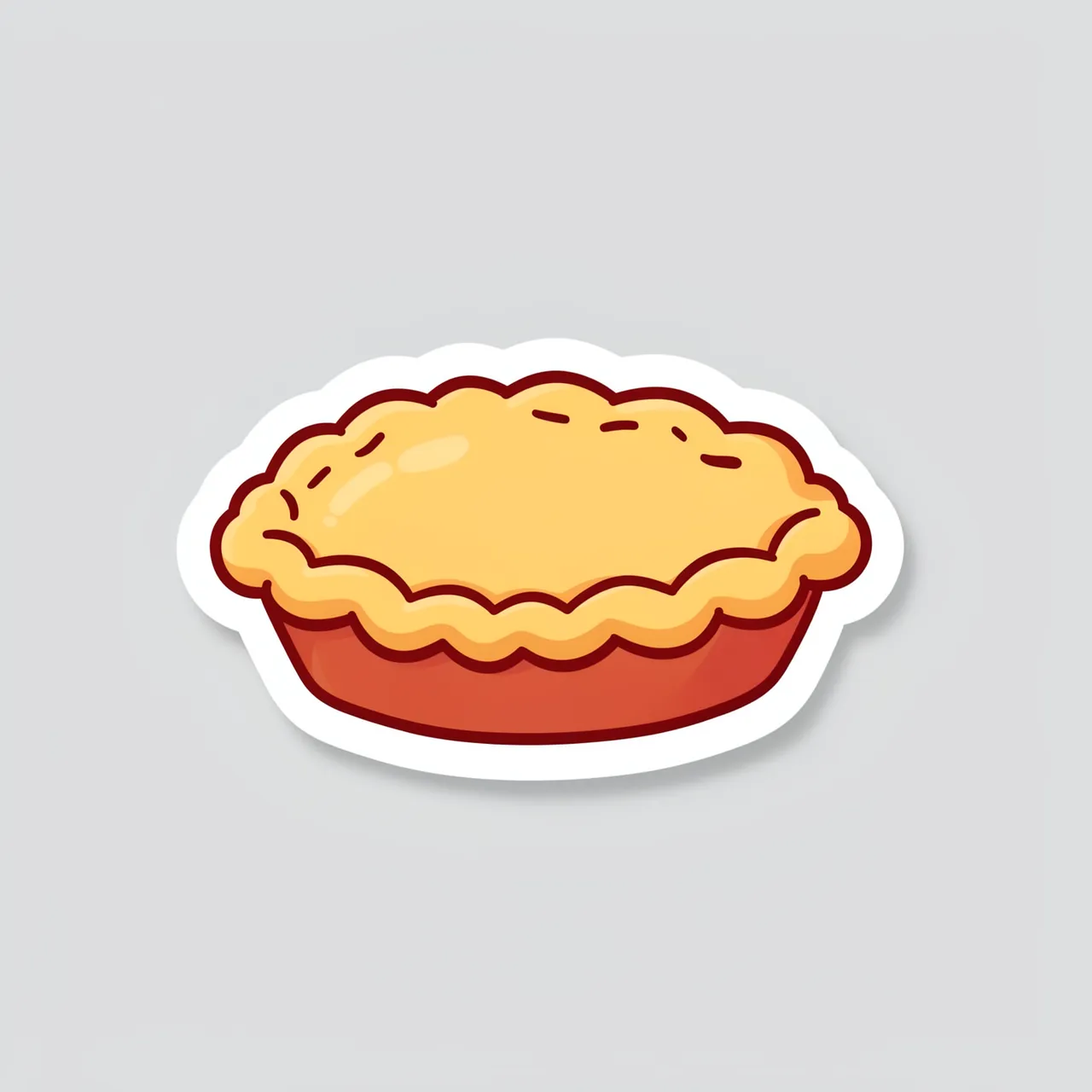 Die-cut sticker of a crimped crust pie with a white border on a plain light gray background