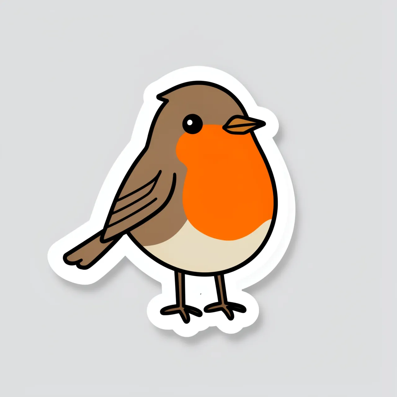 Die-cut sticker of a plump illustrated robin with a white border on a light gray background