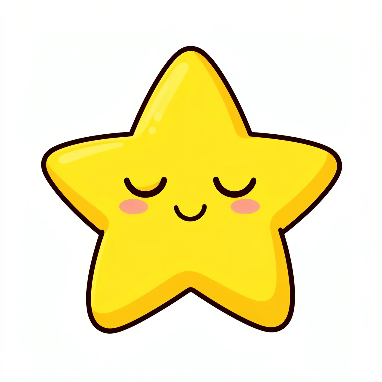 Chubby rounded yellow cartoon star with closed sleepy eyes and a tiny smile on a plain white background