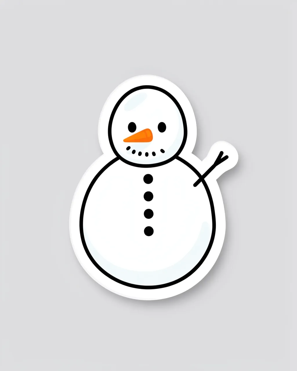 Flat illustration die cut sticker of a waving snowman with carrot nose on a light gray background