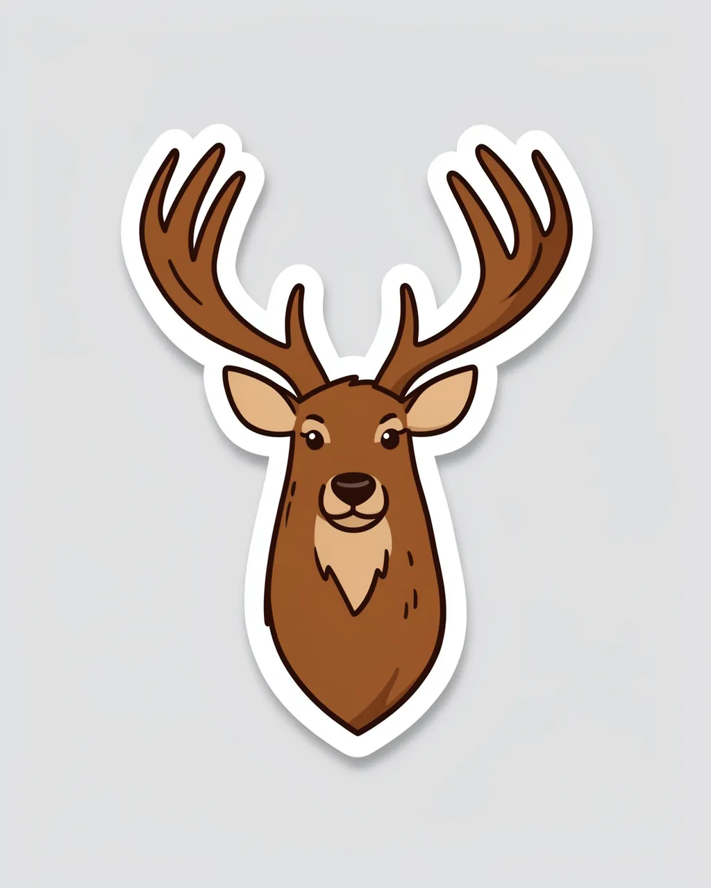 Die-cut sticker of a cute illustrated stag head with antlers on a plain light gray background