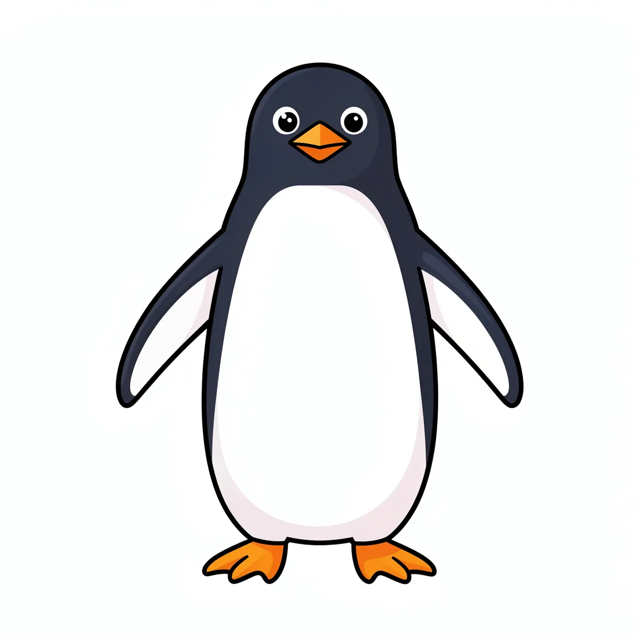 A flat cartoon illustration of a standing penguin with an orange beak on a plain white background