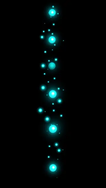Vertical line of glowing cyan orbs floats against a solid pure black background
