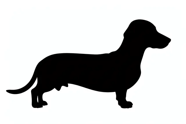 Solid black dachshund silhouette standing in profile against a plain white background