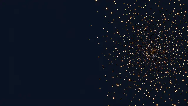 Small warm golden light sparks drift across the right half of a solid dark navy background, with empty copy space on the