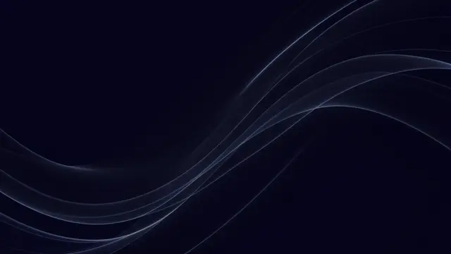 Thin glowing pale light waves curve smoothly across a deep dark navy background