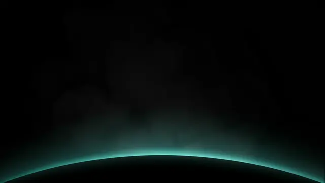 Dark smoky black background with a faint teal glow along a curved bottom horizon and empty open upper space