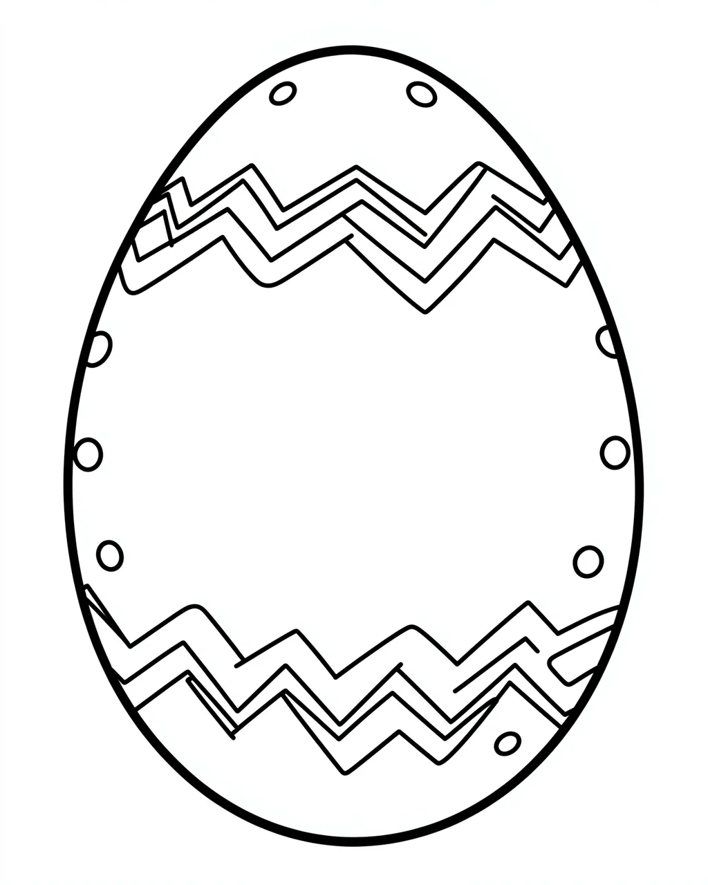 Bold black and white line art of a single Easter egg with zigzag and dot decorations on a plain white background