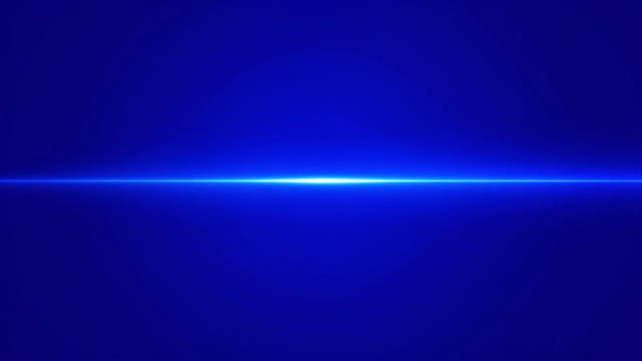 A deep uniform blue field features a thin bright horizontal glowing line running across its center