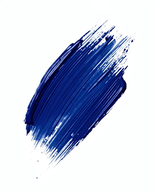 A single sweeping textured deep blue paint brushstroke sits against a plain white background