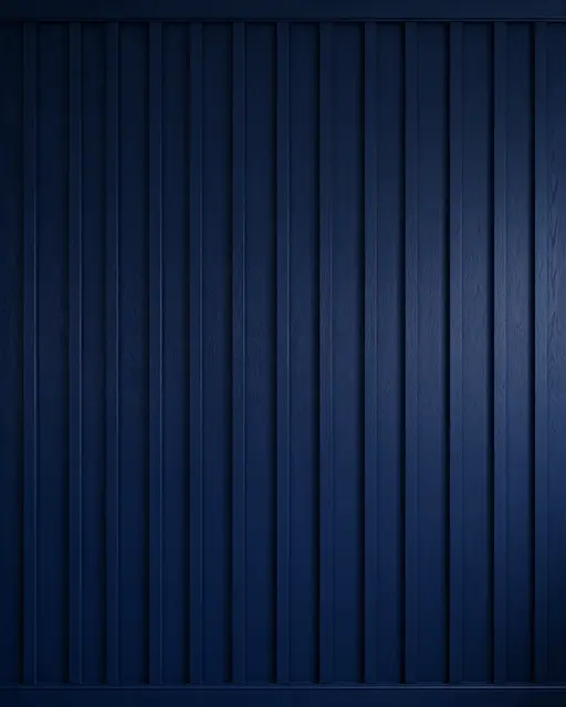Full frame close-up of evenly spaced deep navy painted board and batten wall texture