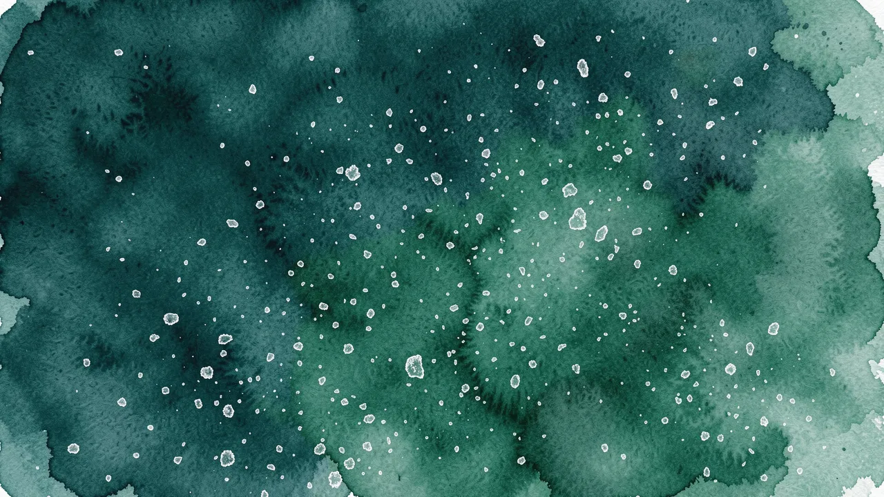 Textured watercolor wash in deep teal and emerald tones with delicate salt bloom speckles