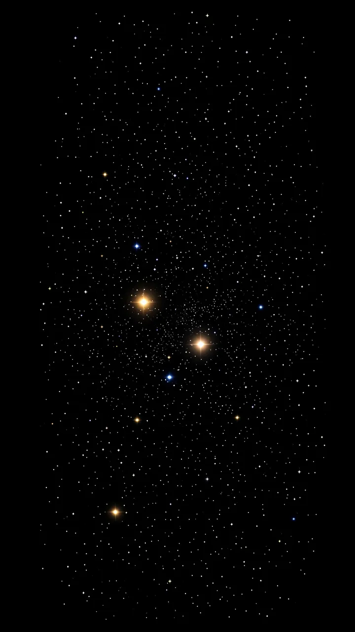 Dense star field with scattered glowing warm and cool stars set against pure black space