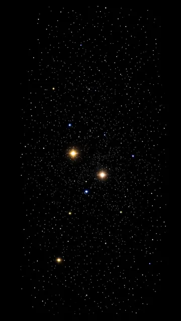 Dense star field with scattered glowing warm and cool stars set against pure black space