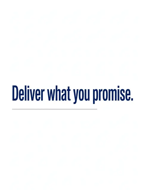 Bold navy sans-serif text reading "Deliver what you promise." with a thin navy rule beneath on an off-white background