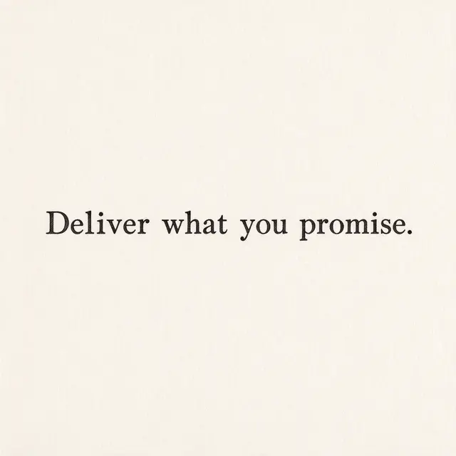 The quote "Deliver what you promise." in typewriter style text on warm off-white textured paper.