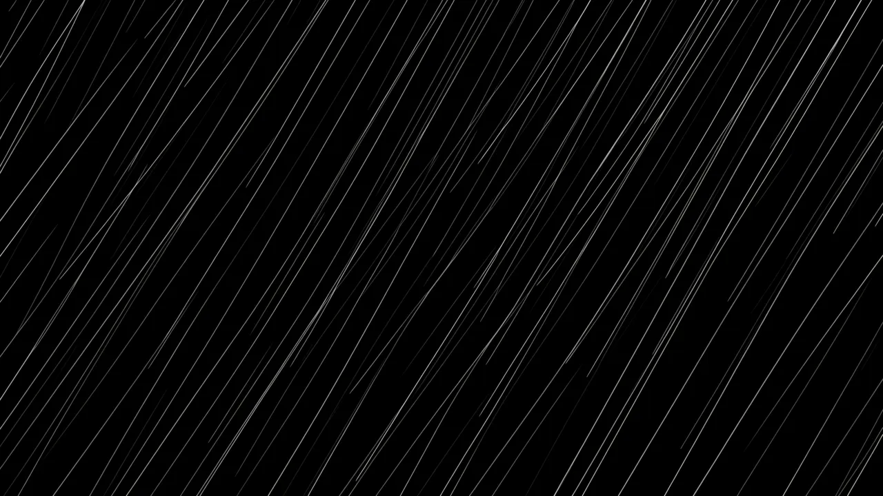 Thin light diagonal rain streaks appear over a solid pure black background