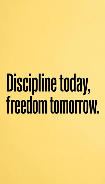 Bold black sans-serif quote "Discipline today, freedom tomorrow." centered on a butter yellow vertical background.