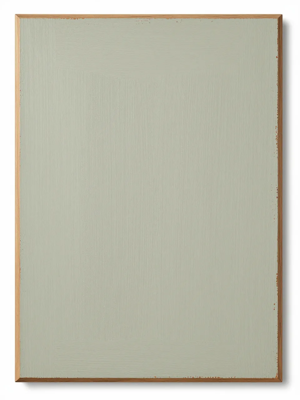 A rectangular wood panel finished in distressed sage chalk paint with exposed grain at edges, shot on a plain white