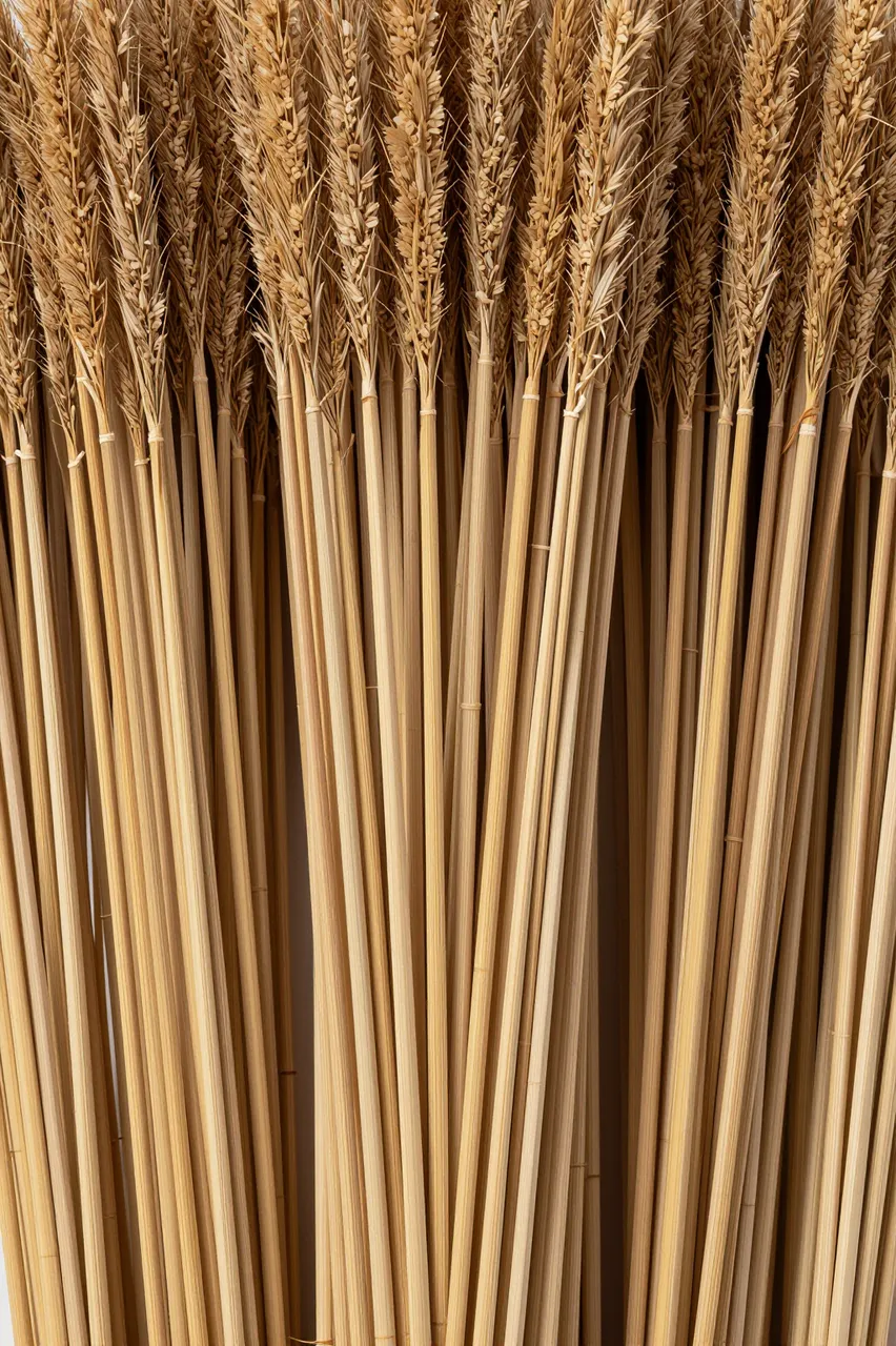 Full frame close-up of densely packed dried thatch reeds with flat even lighting
