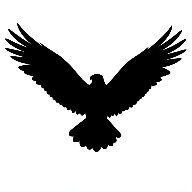 Solid black eagle silhouette with fully spread wings centered on a plain white background