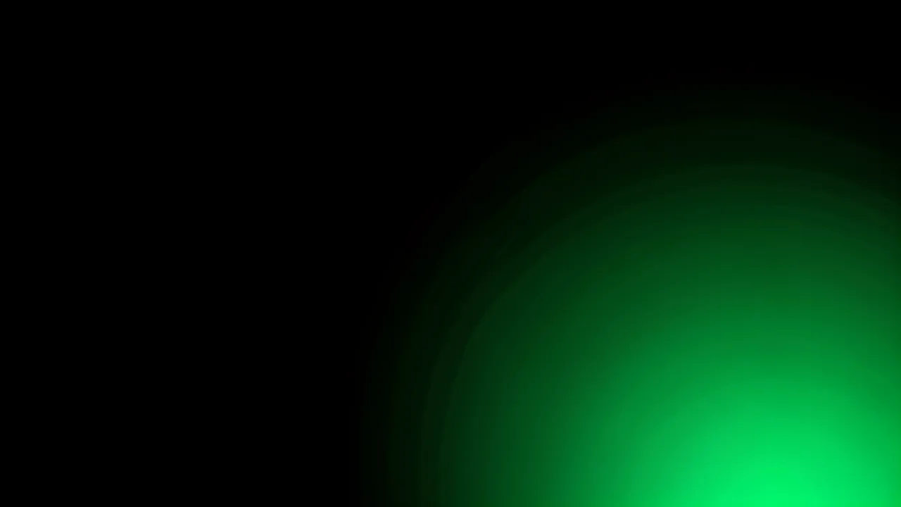 Smooth gradient background with a bright emerald green glow in the lower right fading into deep black