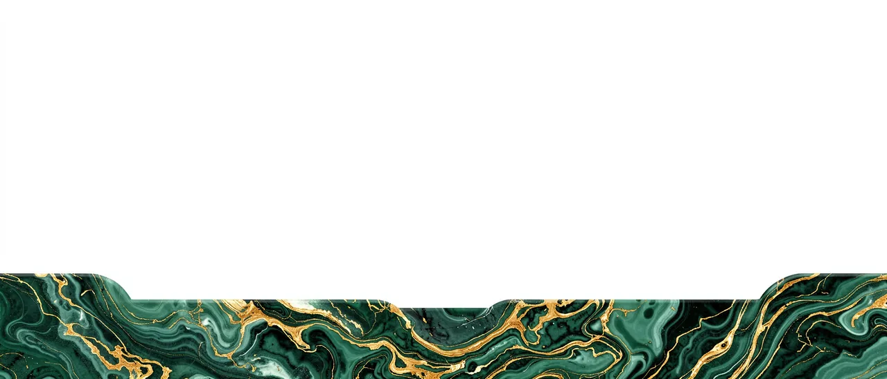 Wide banner with swirling emerald and gold marble along the bottom edge and empty white space above