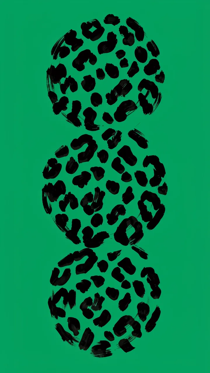 Hand-painted black jaguar rosettes arranged vertically on a solid emerald green background